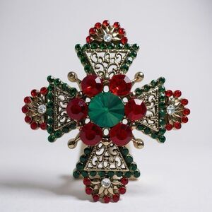 Elegant, Vintage-Inspired Cross Brooch Multicolor Rhinestone Crystal Pin Jewelry